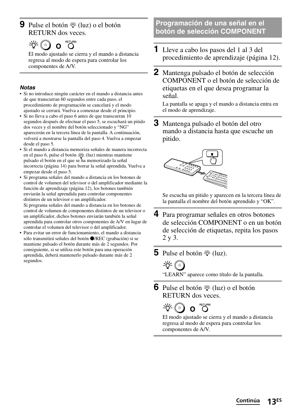Programación de una señal en el botón de, Selección component | Sony RM-VL1400T User Manual | Page 57 / 180