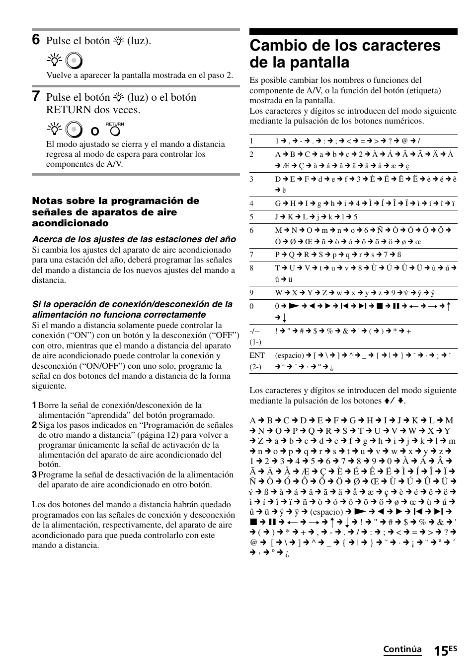 Cambio de los caracteres de la pantalla, Pulse el botón (luz), Pulse el botón (luz) o el botón return dos veces | Sony RM-VL1400T User Manual | Page 59 / 180