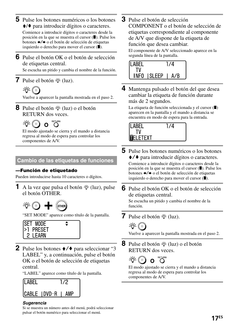 Cambio de las etiquetas de funciones | Sony RM-VL1400T User Manual | Page 61 / 180