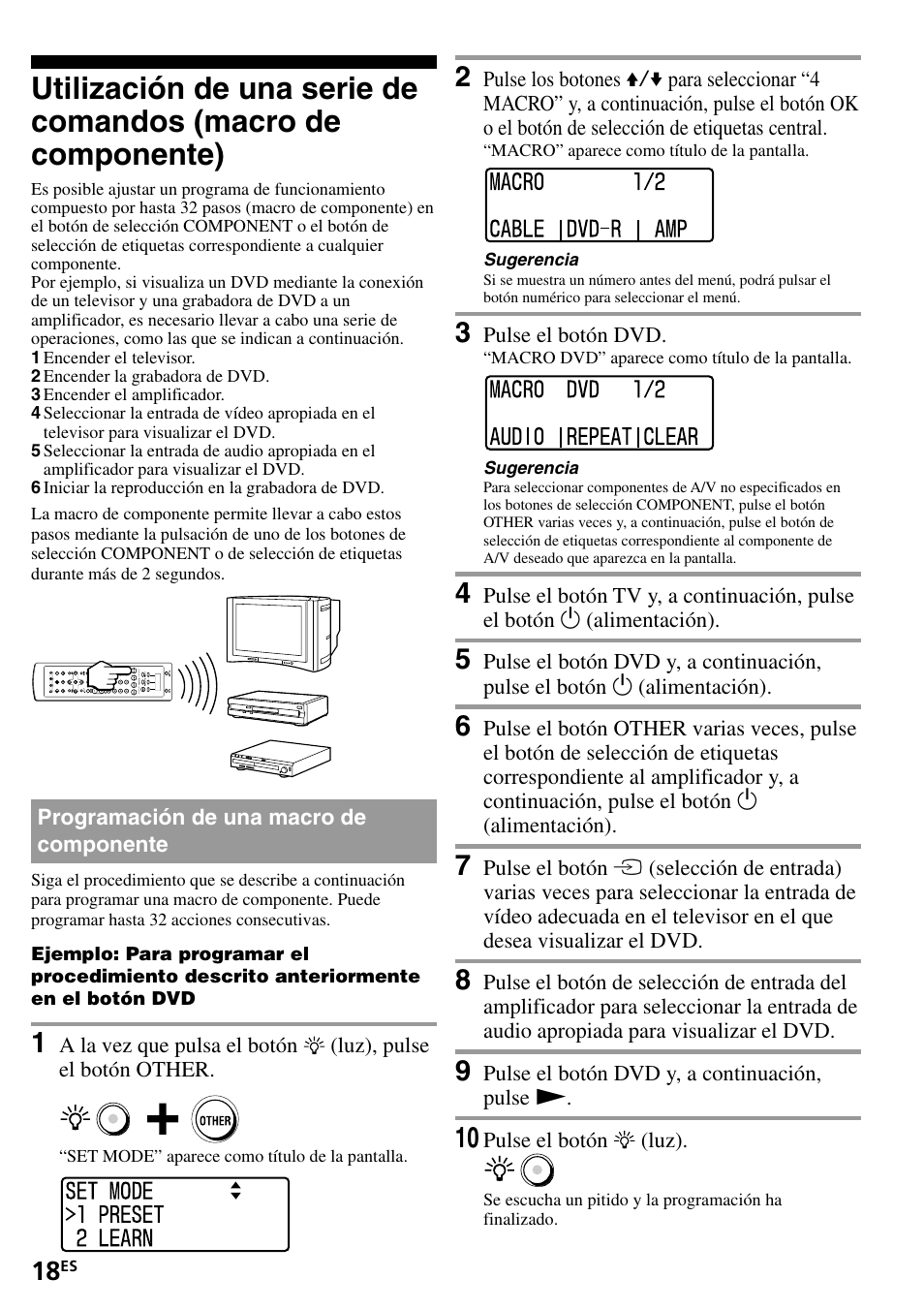 Programación de una macro de componente, Utilización de una serie de comandos, Macro de componente) | Programación de una macro de, Componente | Sony RM-VL1400T User Manual | Page 62 / 180
