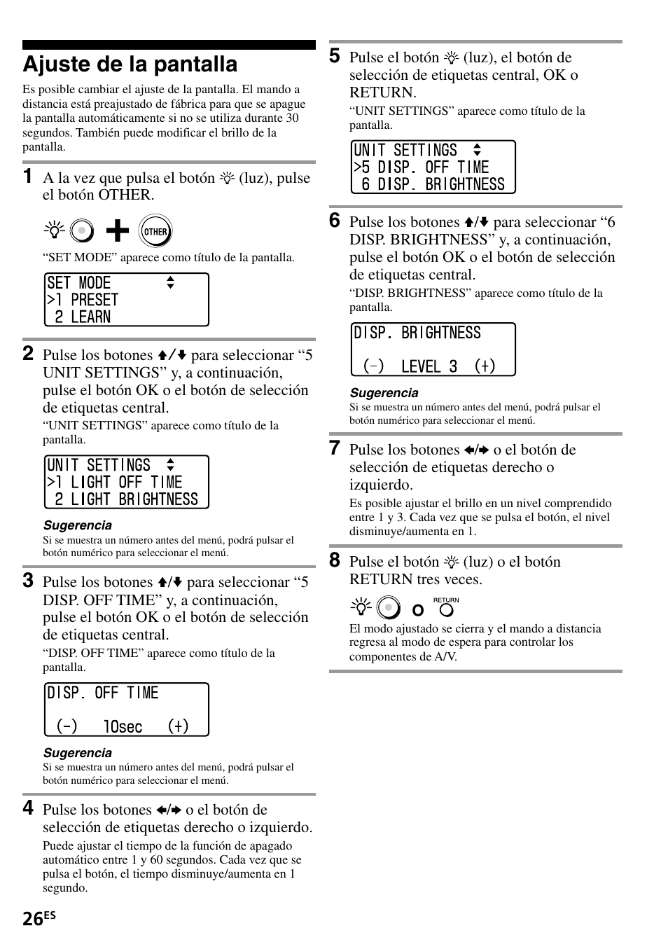 Ajuste de la pantalla | Sony RM-VL1400T User Manual | Page 70 / 180