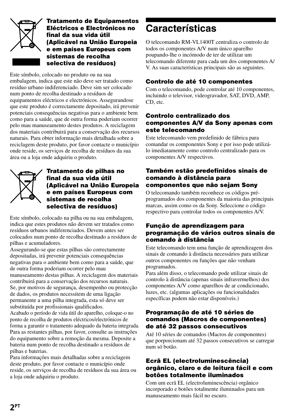 Características | Sony RM-VL1400T User Manual | Page 90 / 180