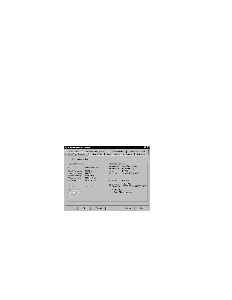 Customizing your notebook computer, Displaying the sony notebook setup screen | Sony PCG-838 User Manual | Page 73 / 121
