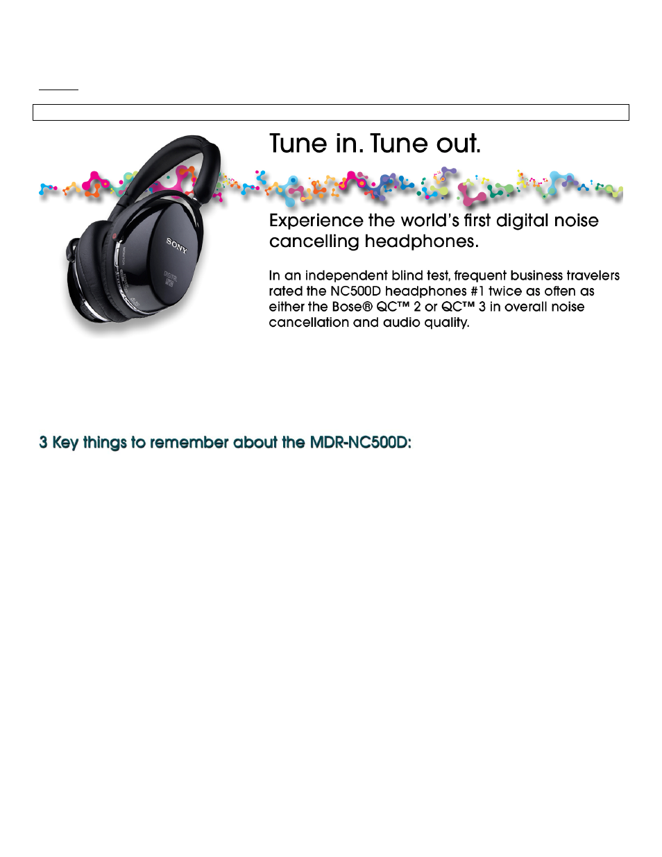 Sony DIGITAL NOISE CANCELING HEADPHONES MDR-NC500D User Manual | 8 pages