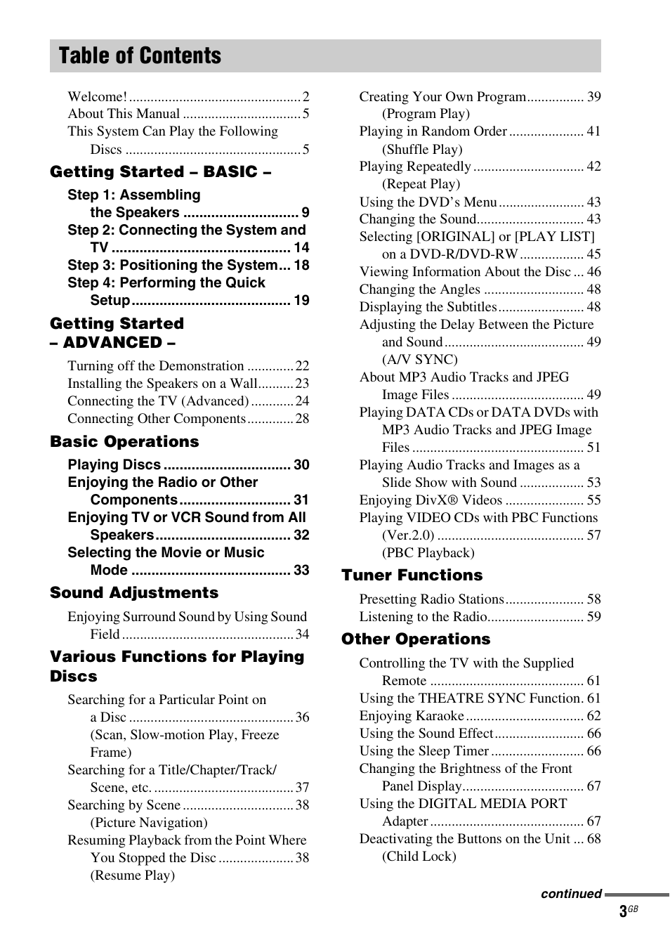 Sony DAV-DZ555M User Manual | Page 3 / 108