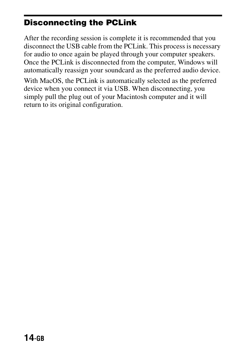 Disconnecting the pclink | Sony PCLink User Manual | Page 14 / 76