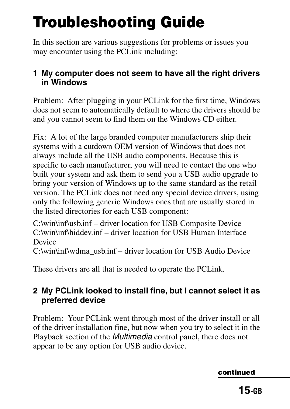 Troubleshooting guide | Sony PCLink User Manual | Page 15 / 76