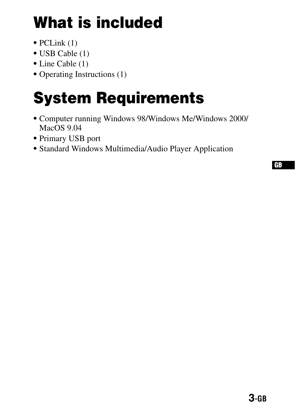 What is included, System requirements | Sony PCLink User Manual | Page 3 / 76