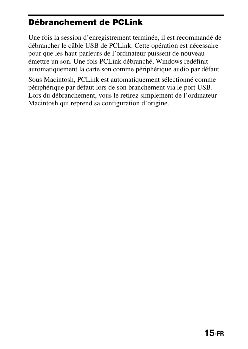 Débranchement de pclink | Sony PCLink User Manual | Page 33 / 76