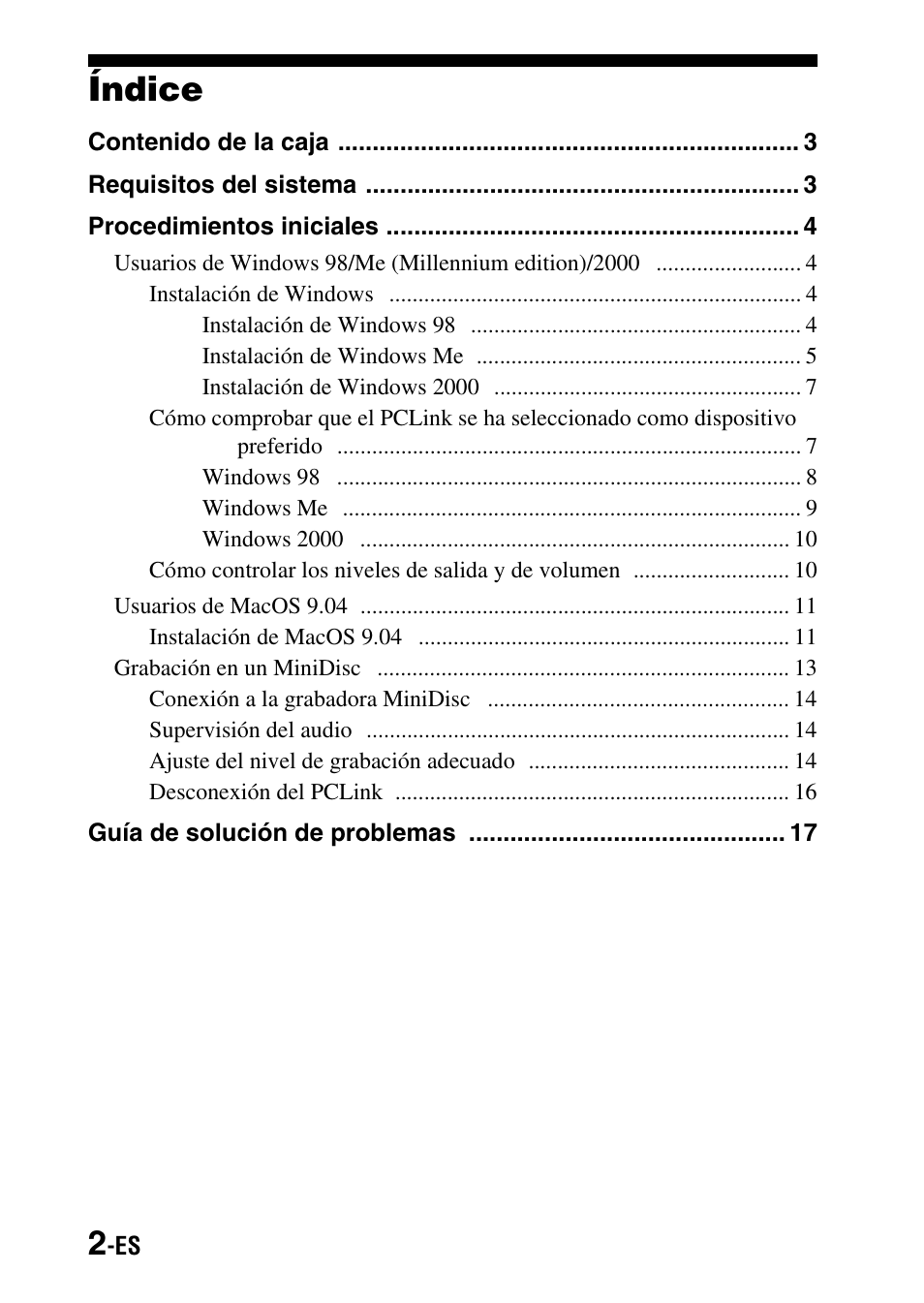 Índice | Sony PCLink User Manual | Page 38 / 76