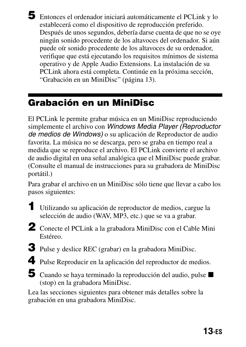 Grabación en un minidisc | Sony PCLink User Manual | Page 49 / 76