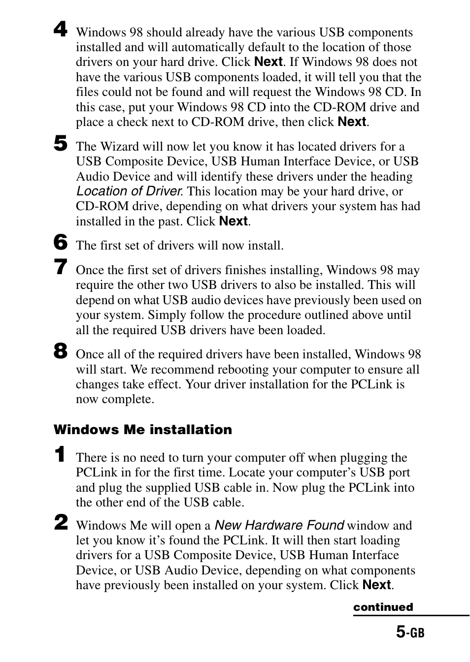 Windows me installation | Sony PCLink User Manual | Page 5 / 76