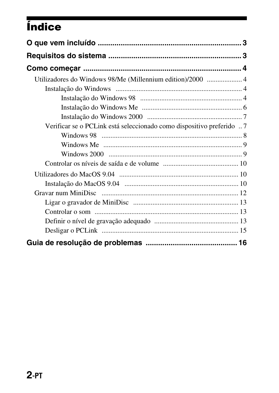 Índice | Sony PCLink User Manual | Page 58 / 76