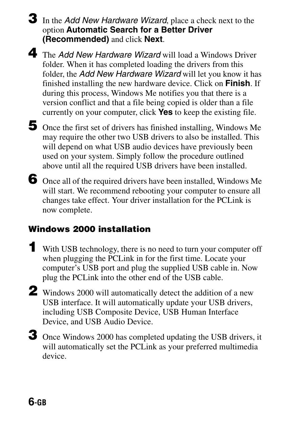 Windows 2000 installation | Sony PCLink User Manual | Page 6 / 76