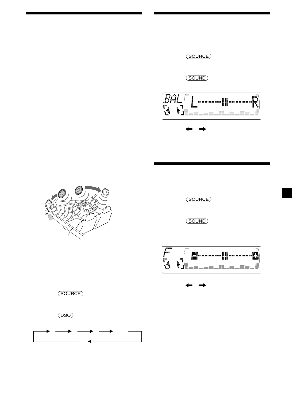 Selección de un menú soundstage, Ajuste del balance (bal), Ajuste de la atenuación frontal y posterior | Sony CDX-M600 User Manual | Page 97 / 116
