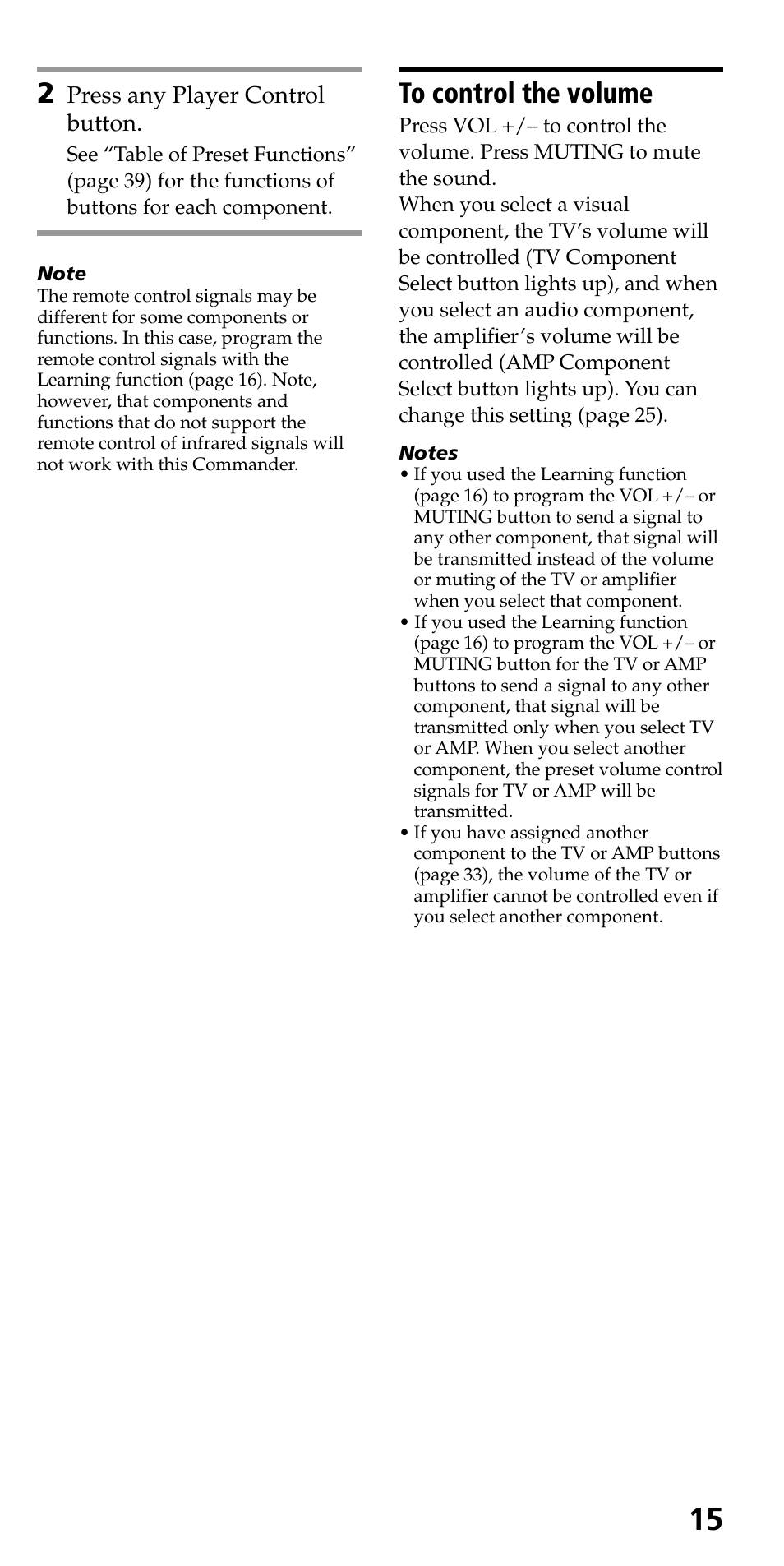 To control the volume | Sony RM-VL610 User Manual | Page 15 / 52