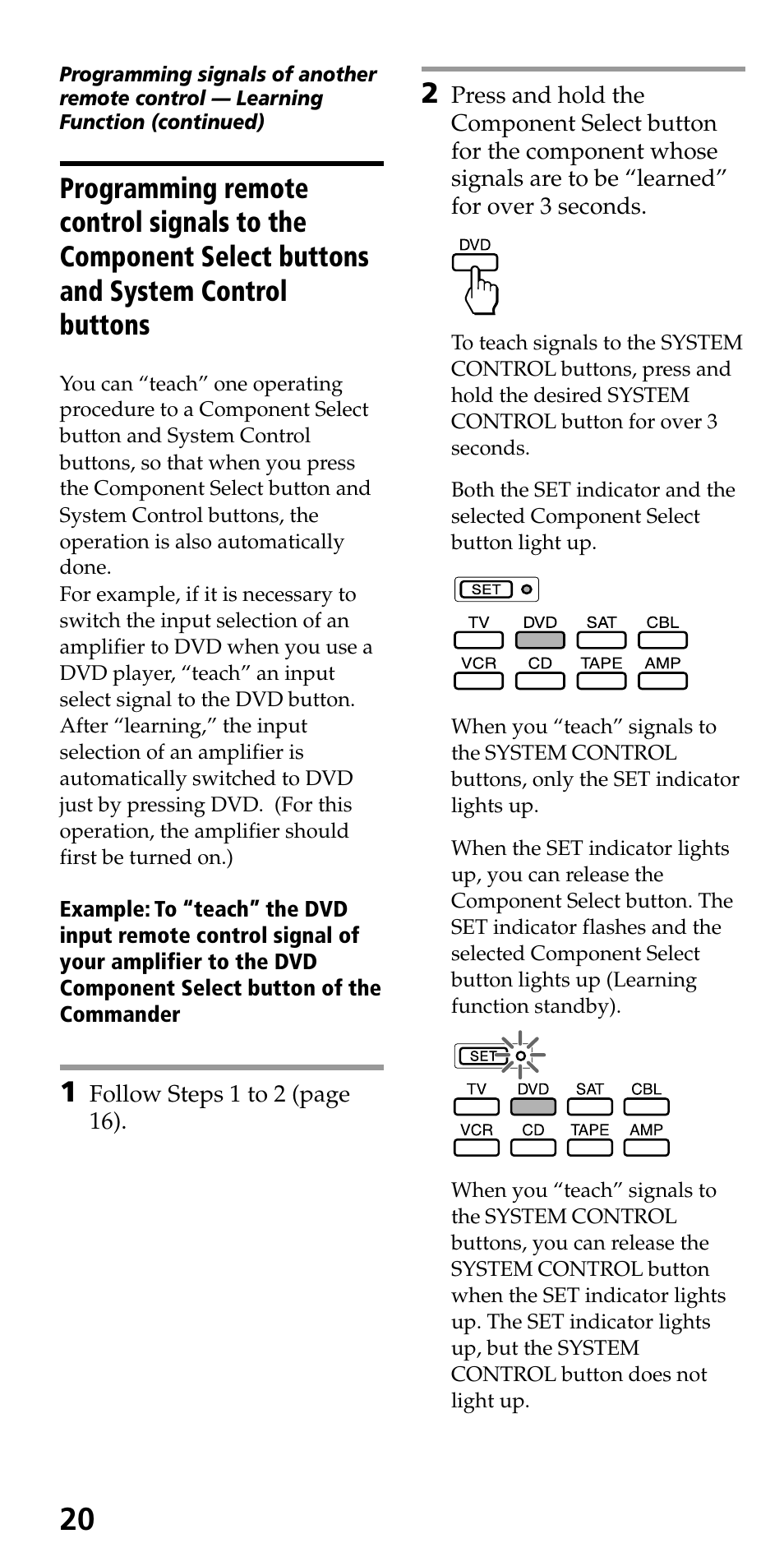 Programming remote control signals to the | Sony RM-VL610 User Manual | Page 20 / 52