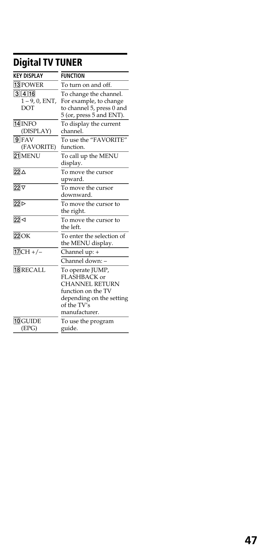 Digital tv tuner | Sony RM-VL610 User Manual | Page 47 / 52