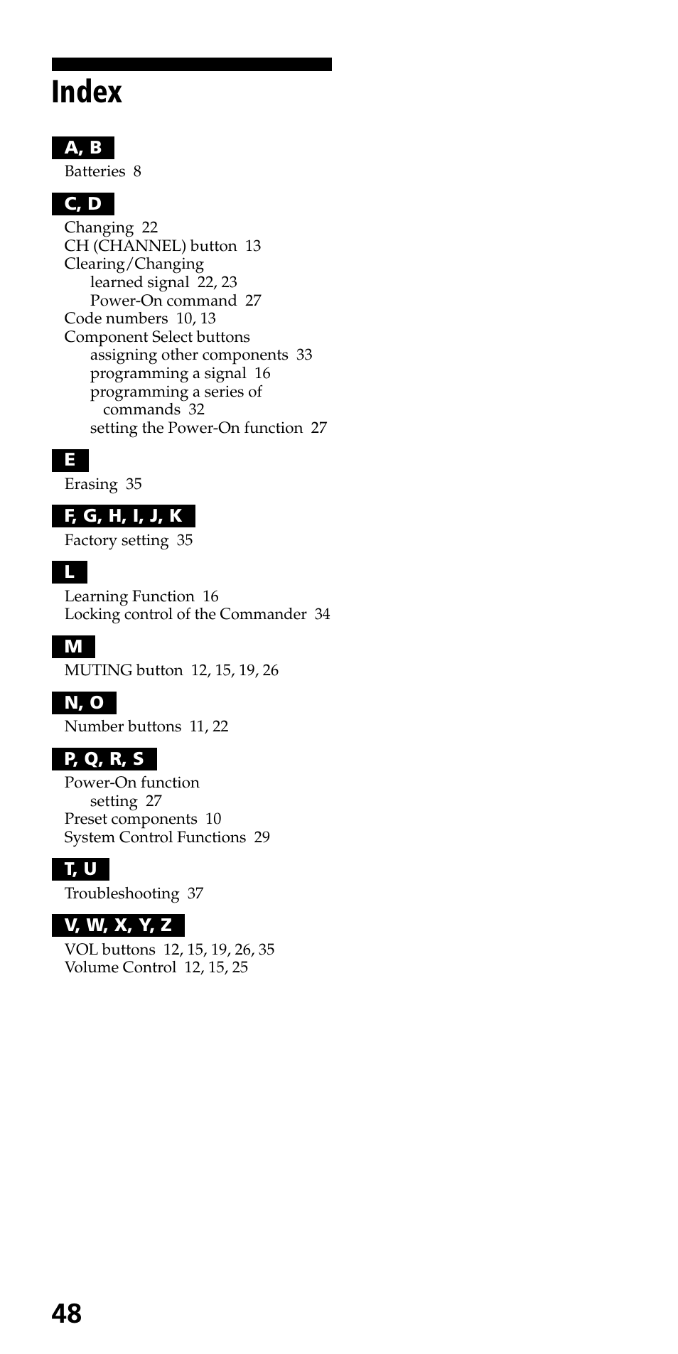 Index | Sony RM-VL610 User Manual | Page 48 / 52