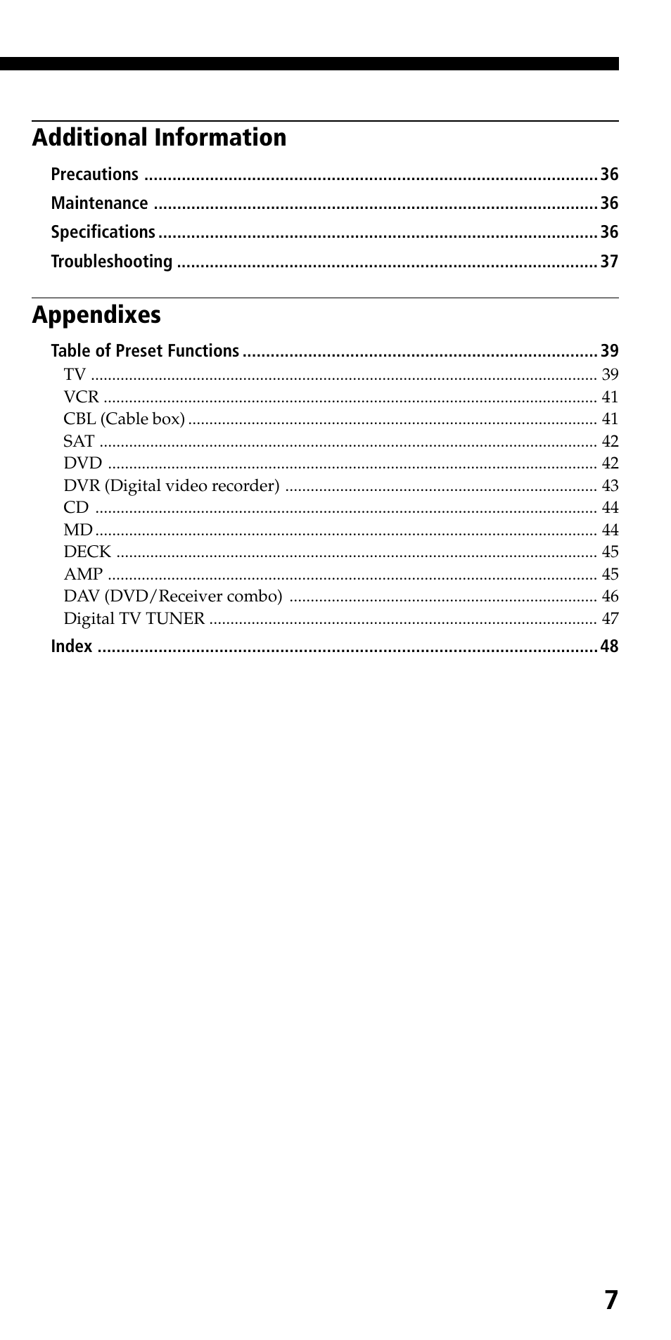 Additional information, Appendixes | Sony RM-VL610 User Manual | Page 7 / 52