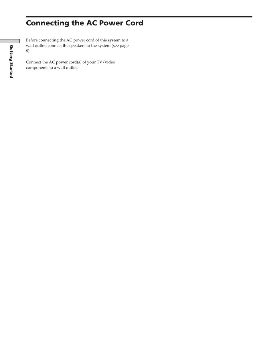 Connecting the ac power cord, Connecting the ac power cord 12 | Sony DAV-S300 User Manual | Page 12 / 68