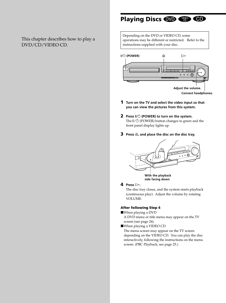 Playing discs, Playing discs 18 | Sony DAV-S300 User Manual | Page 18 / 68