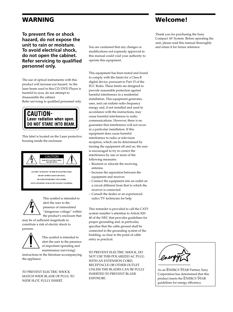 Welcome, Warning | Sony DAV-S300 User Manual | Page 2 / 68