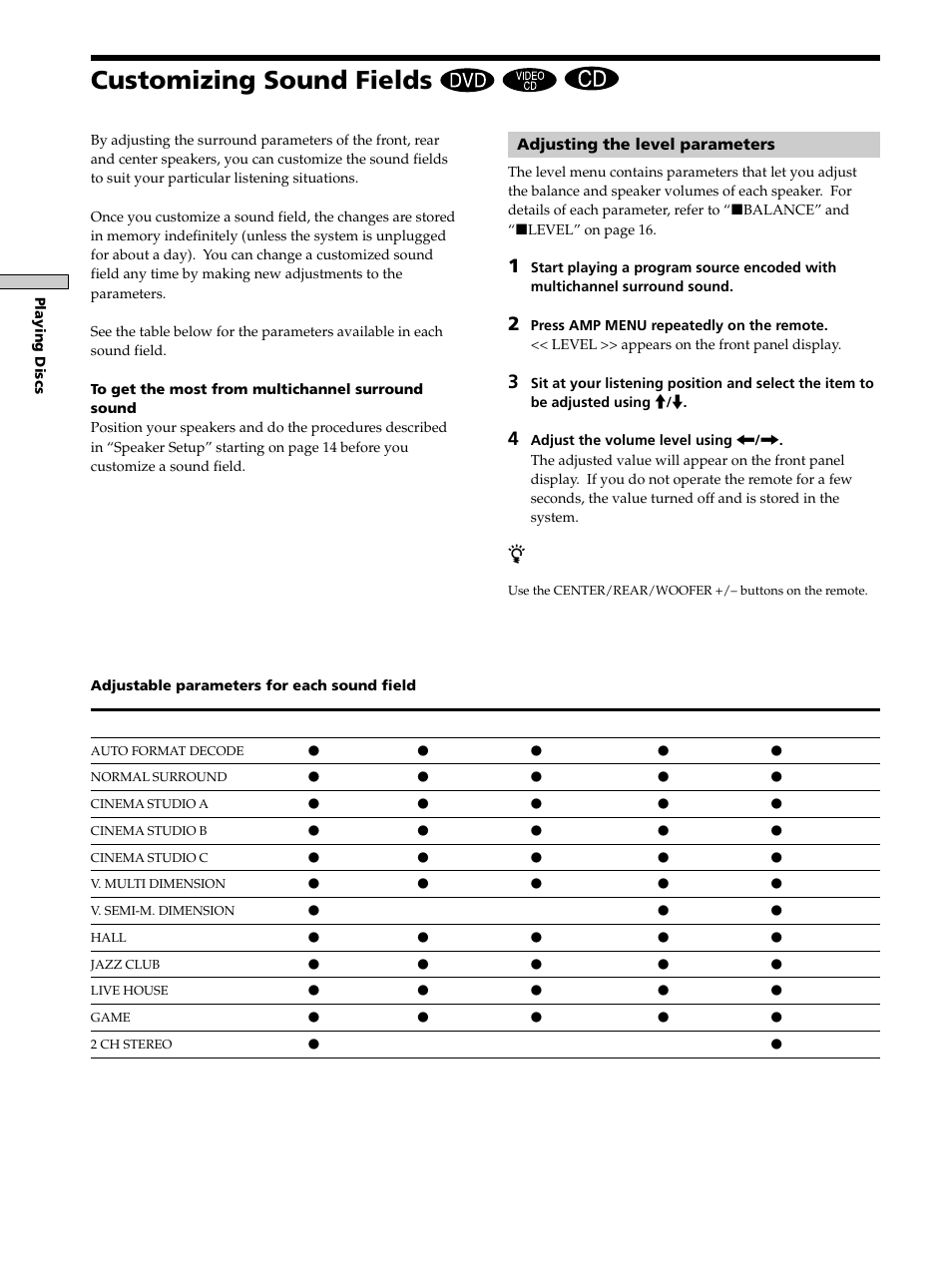 Customizing sound fields, Customizing sound fields 22 | Sony DAV-S300 User Manual | Page 22 / 68