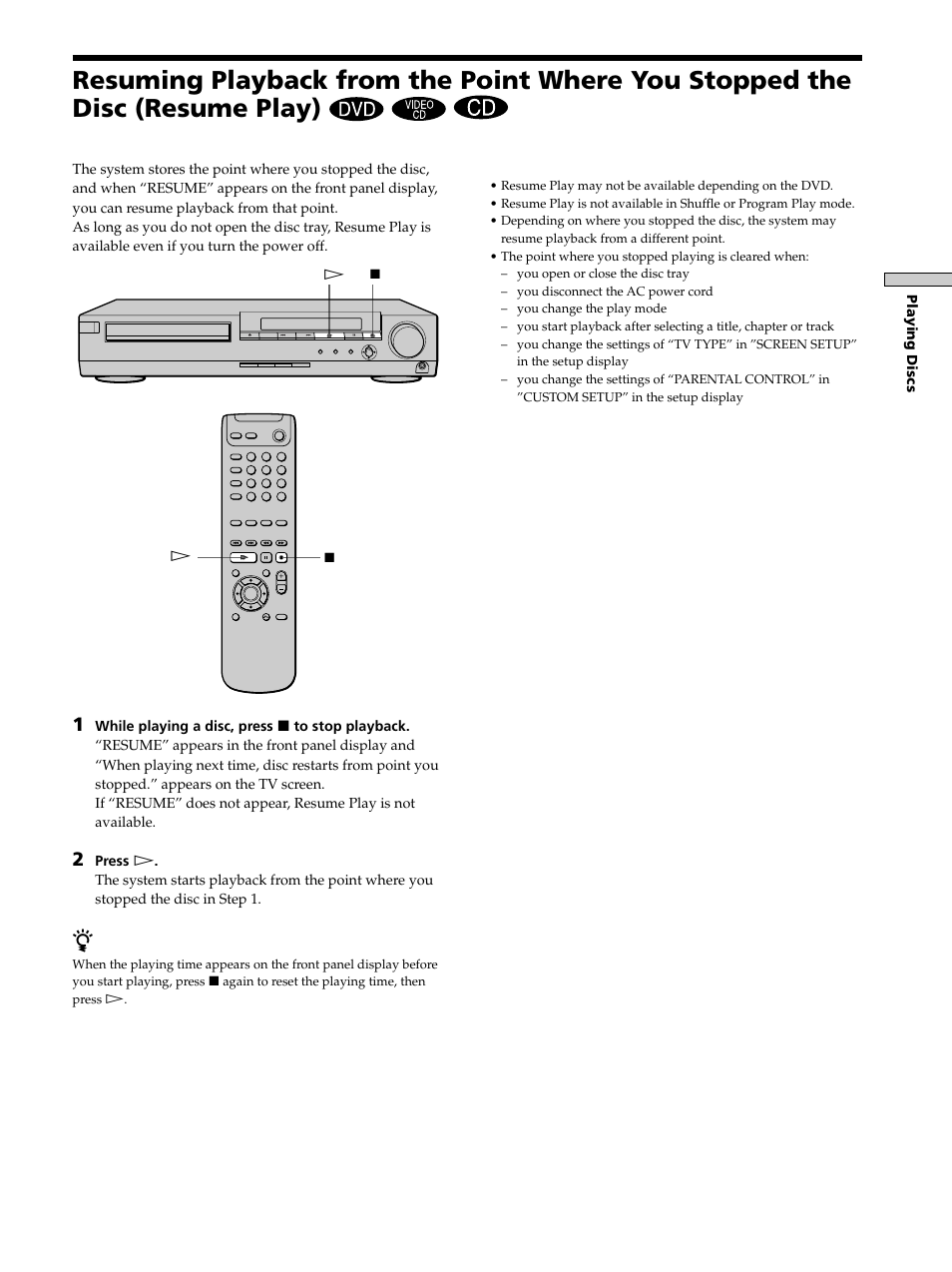 Resuming playback from the point where you, Stopped the disc (resume play) 23 | Sony DAV-S300 User Manual | Page 23 / 68