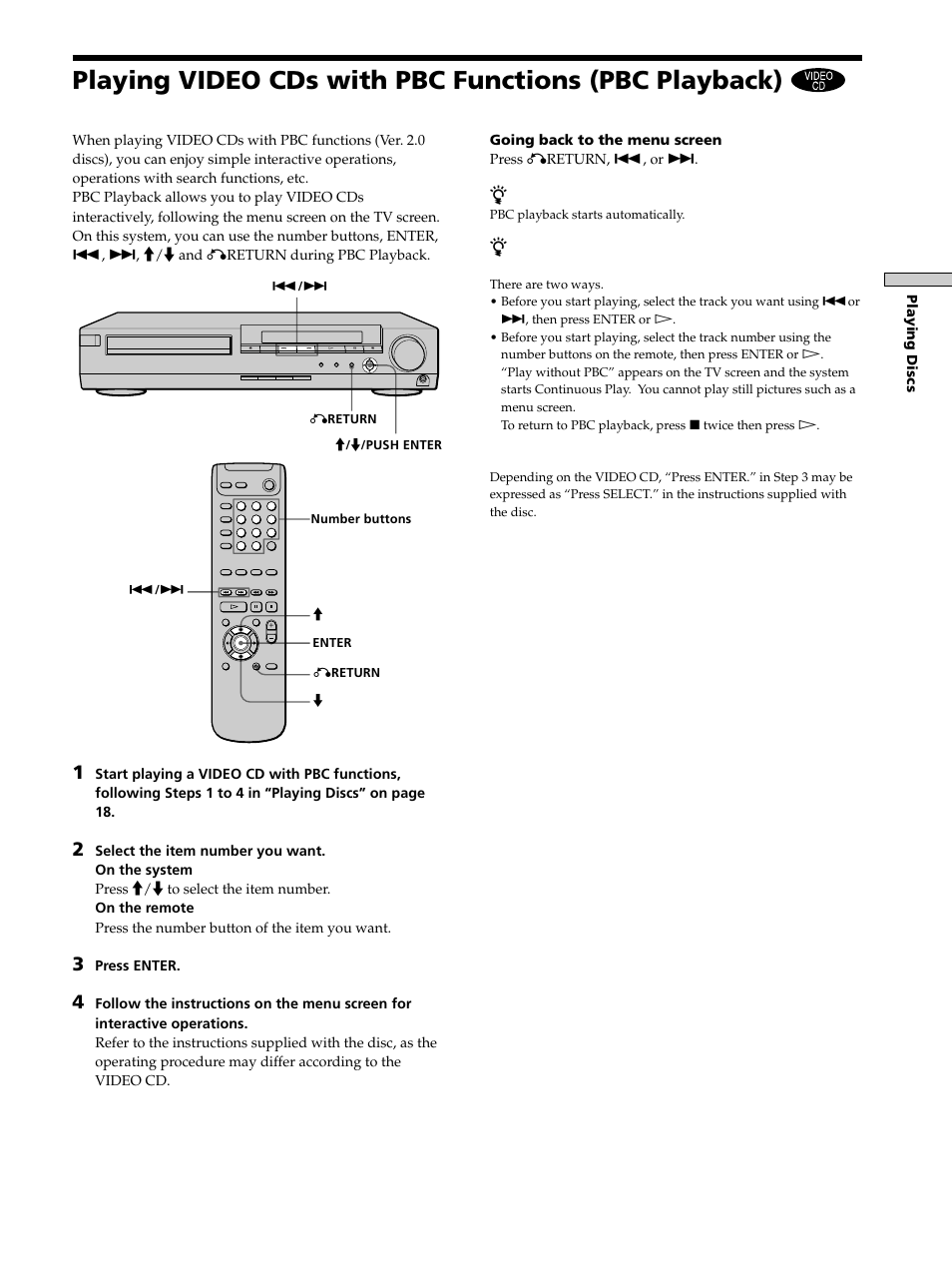 Playing video cds with pbc functions (pbc, Playback) 25 | Sony DAV-S300 User Manual | Page 25 / 68