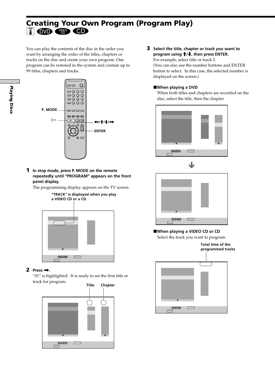 Creating your own program (program play), Creating your own program (program play) 26, Creating your own program (program play) z | Sony DAV-S300 User Manual | Page 26 / 68