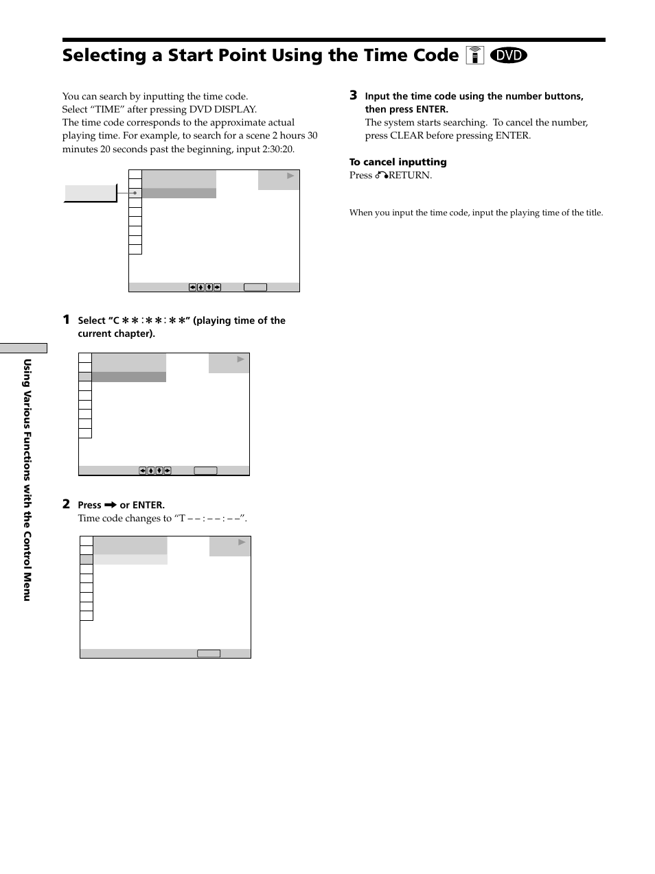 Selecting a start point using the time code, Selecting a start point using the time code 34, Selecting a start point using the time code z | Sony DAV-S300 User Manual | Page 34 / 68