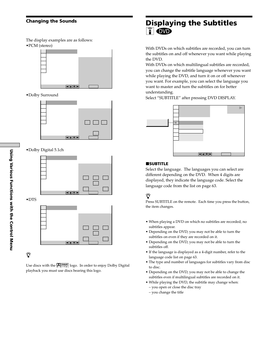 Displaying the subtitles, Displaying the subtitles 36, Displaying the subtitles z | Sony DAV-S300 User Manual | Page 36 / 68