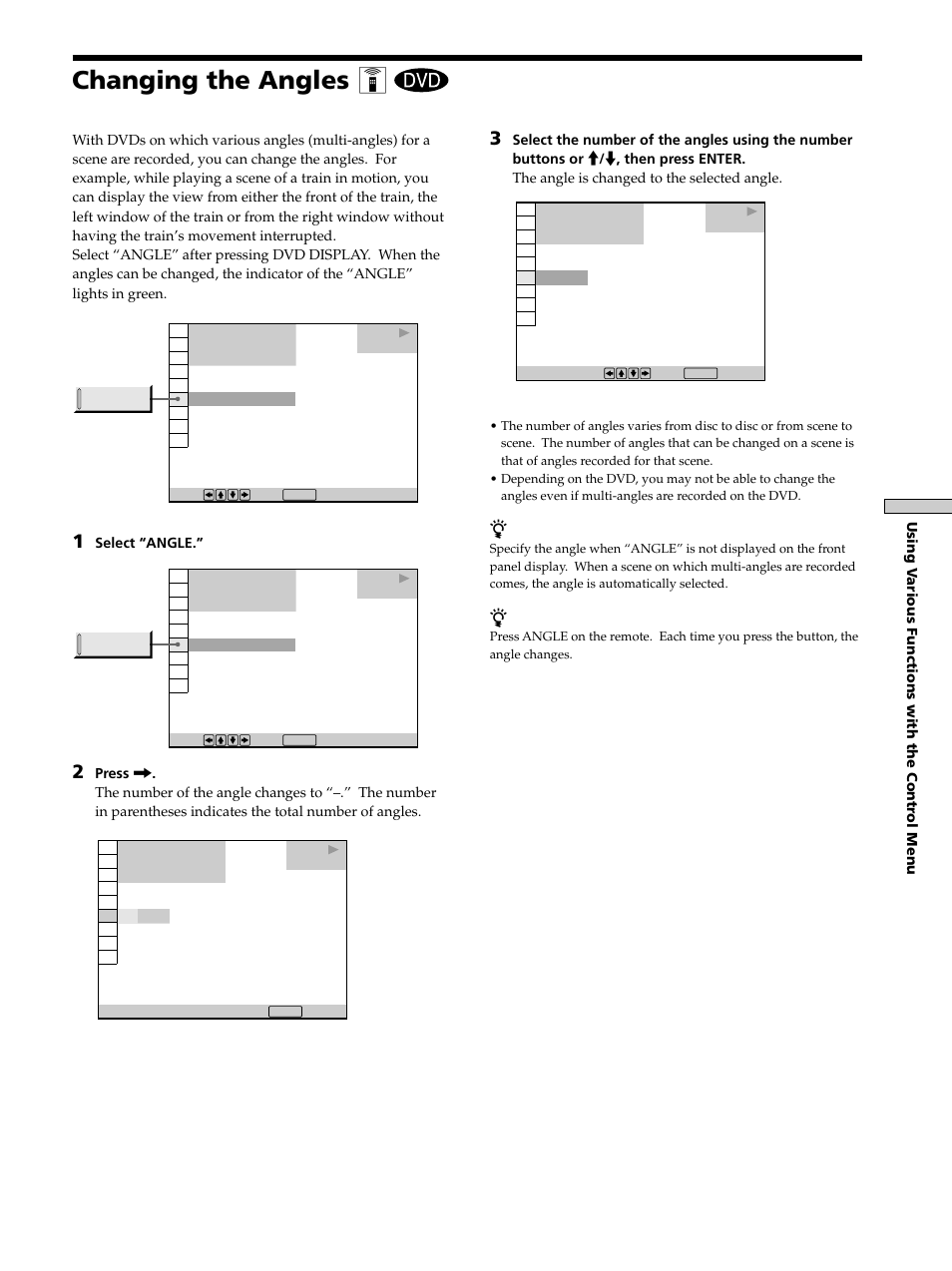 Changing the angles, Changing the angles 37, Changing the angles z | Sony DAV-S300 User Manual | Page 37 / 68