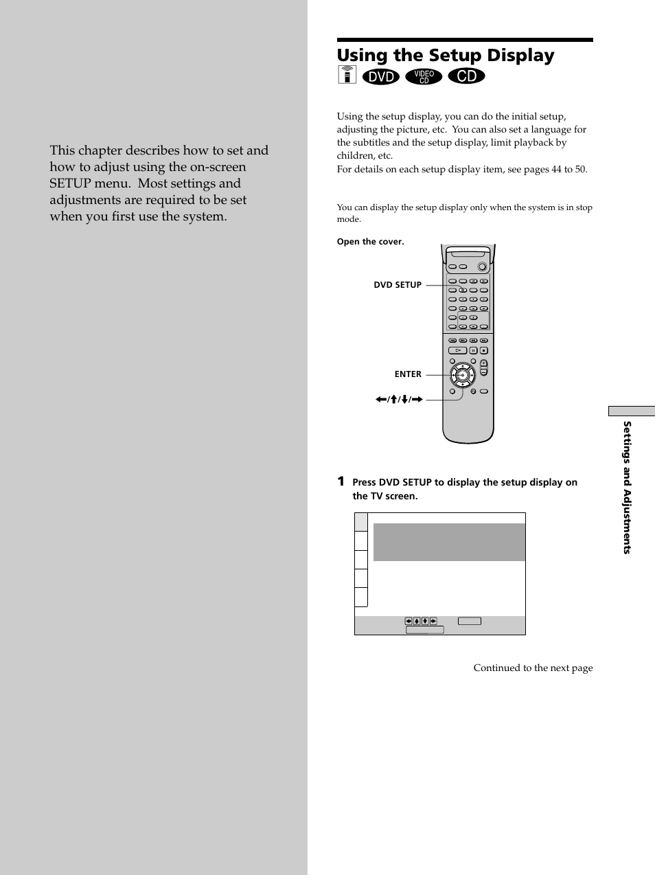 Settings and adjustments, Using the setup display, Using the setup display 41 | Using the setup display z | Sony DAV-S300 User Manual | Page 41 / 68