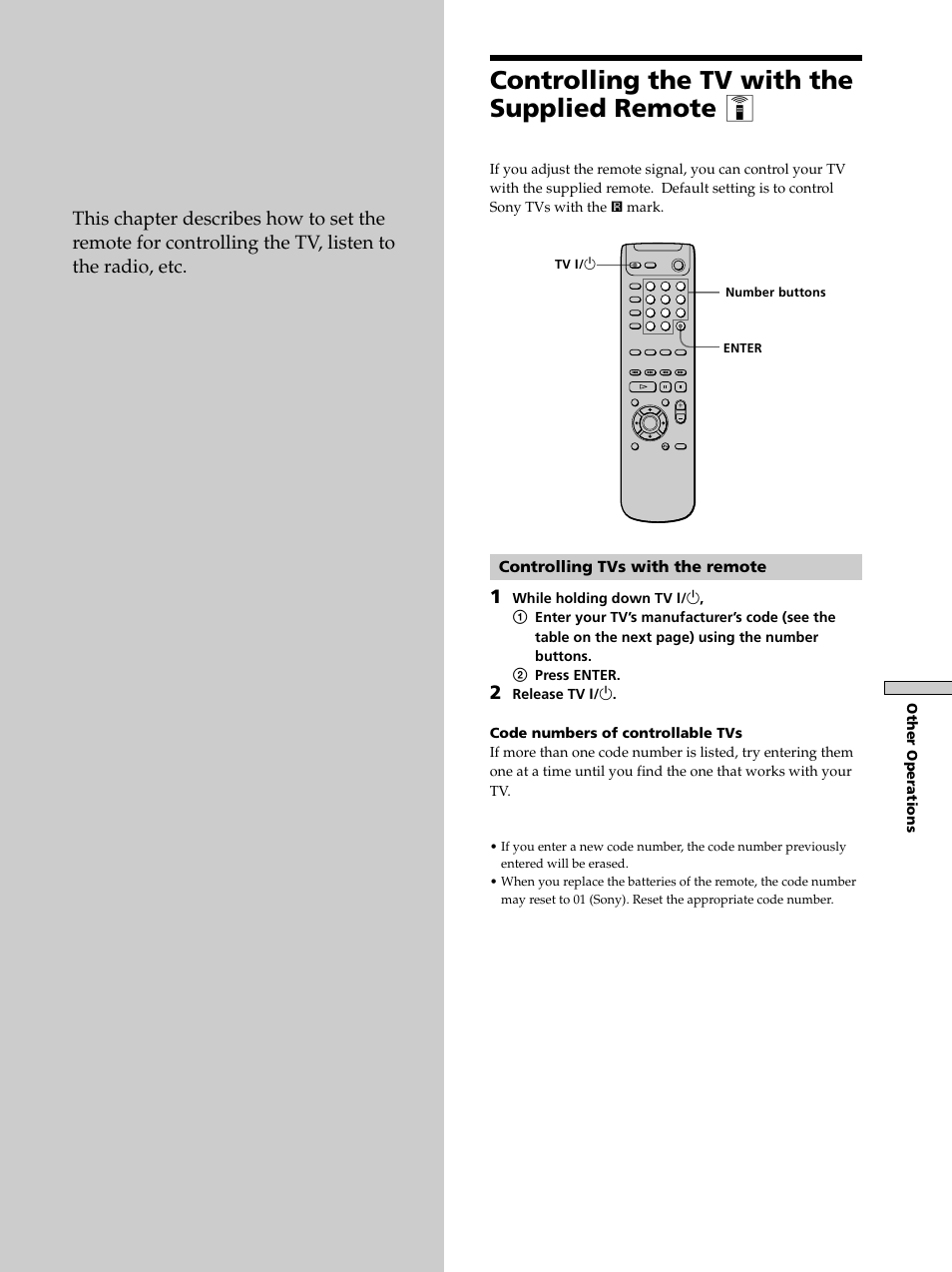 Other operations, Controlling the tv with the supplied remote, Controlling the tv with the supplied remote 51 | Controlling the tv with the supplied remote z | Sony DAV-S300 User Manual | Page 51 / 68