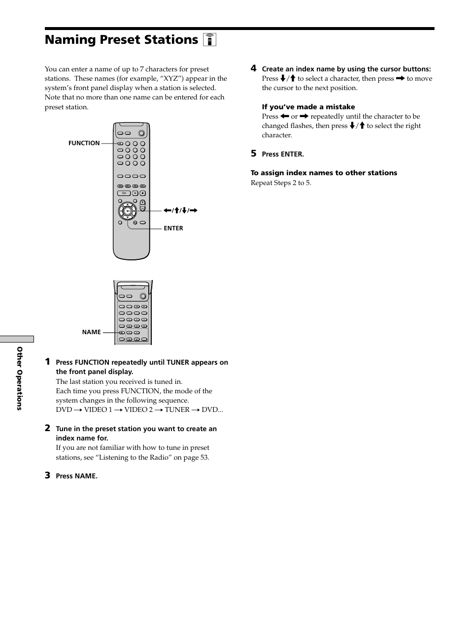 Naming preset stations, Naming preset stations 54, Naming preset stations z | Sony DAV-S300 User Manual | Page 54 / 68