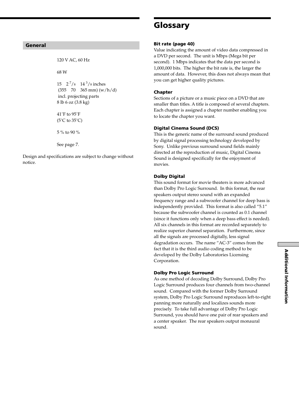 Glossary, Glossary 61 | Sony DAV-S300 User Manual | Page 61 / 68