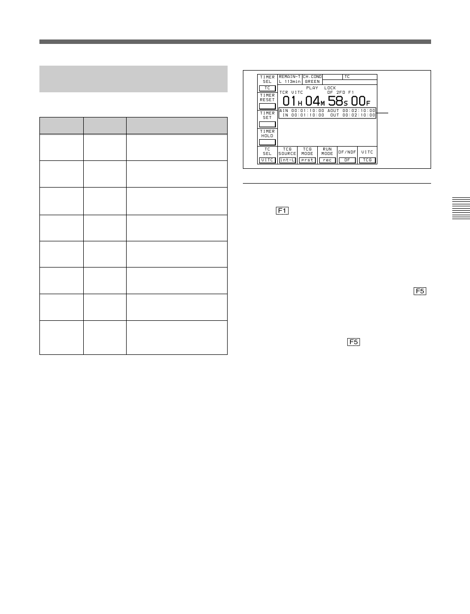 Selecting the time data display | Sony HDW-F500 User Manual | Page 63 / 178