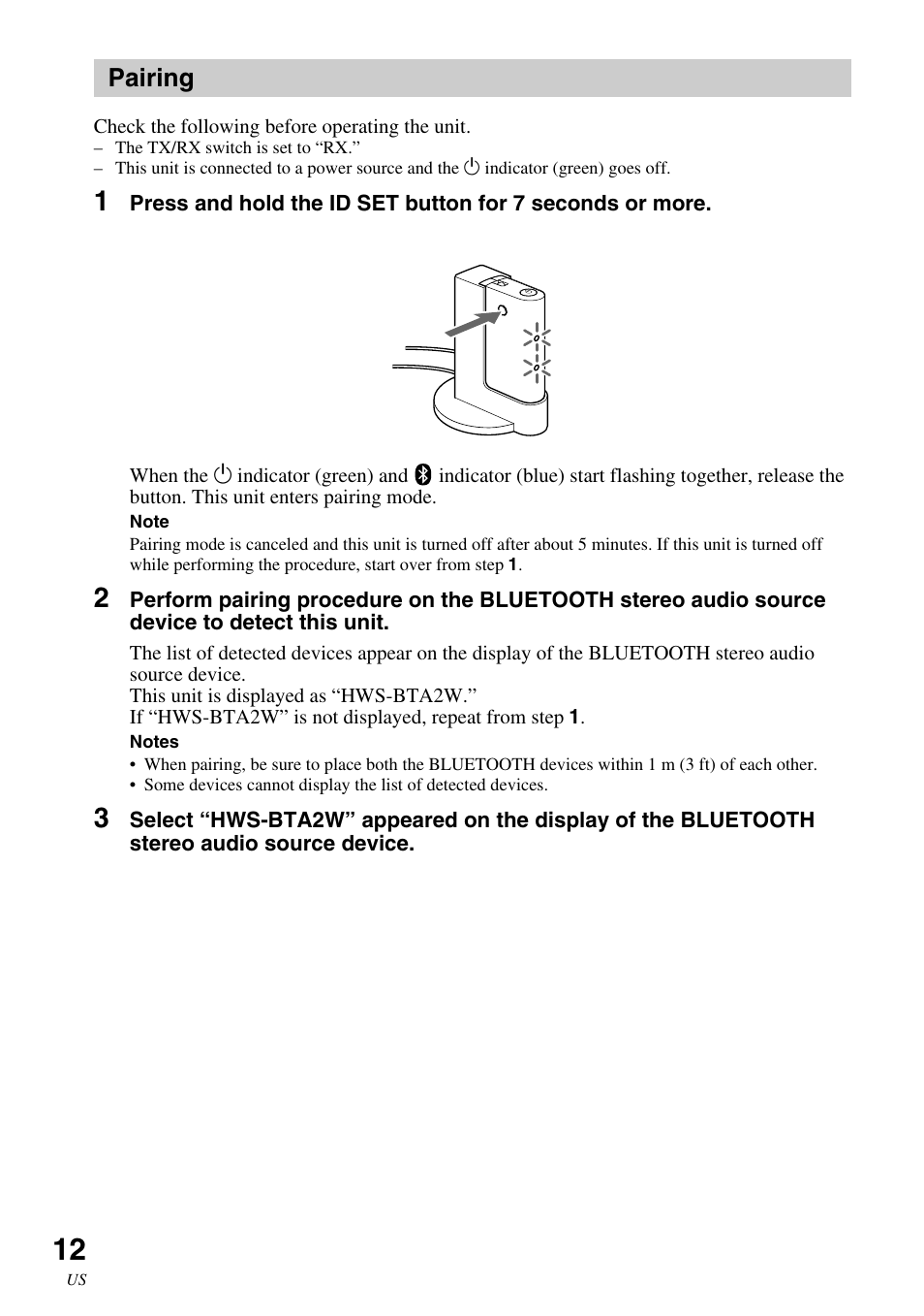 Pairing | Sony HWS-BTA2W User Manual | Page 12 / 68