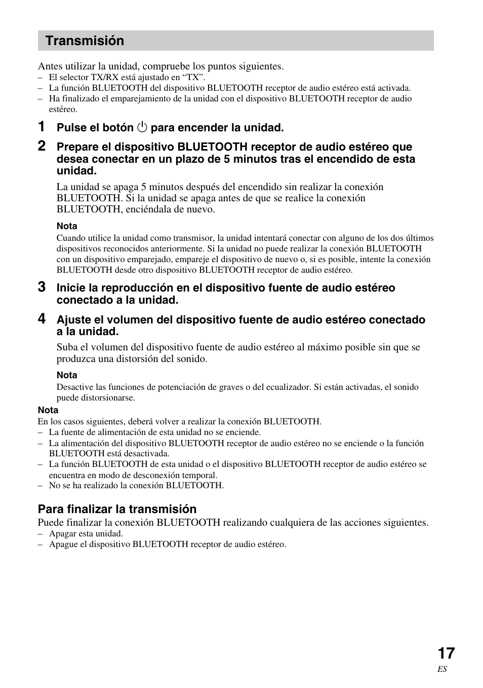 Transmisión | Sony HWS-BTA2W User Manual | Page 61 / 68