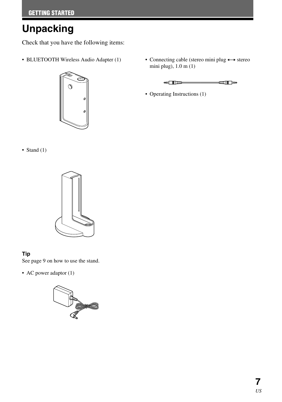 Unpacking | Sony HWS-BTA2W User Manual | Page 7 / 68