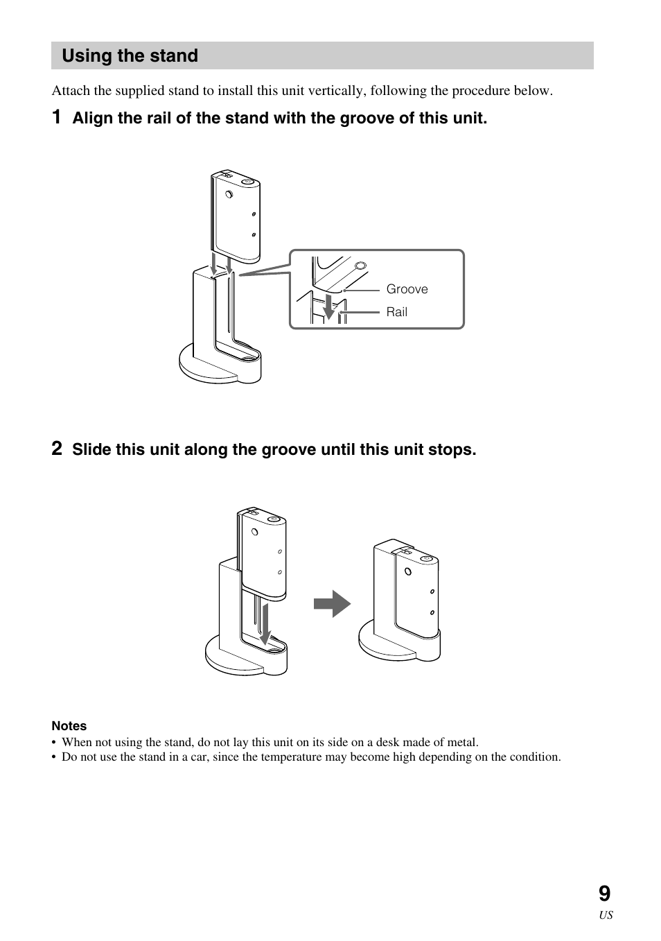 Using the stand | Sony HWS-BTA2W User Manual | Page 9 / 68