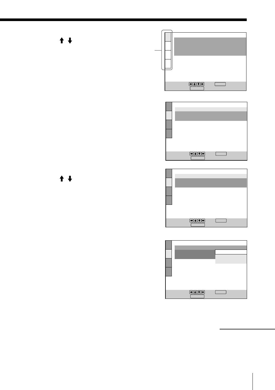 Select the main item you want using m/m, Press enter. the selected main item is highlighted, Select the item you want using m/m | Press enter | Sony DVP-FX1 User Manual | Page 77 / 120