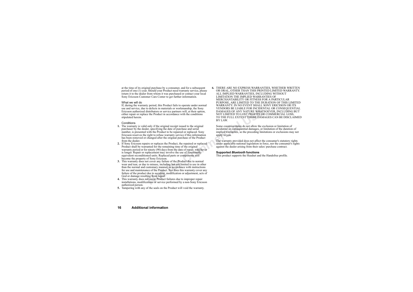 No t fo r c om me rci al u se | Sony HBH-60 User Manual | Page 16 / 95