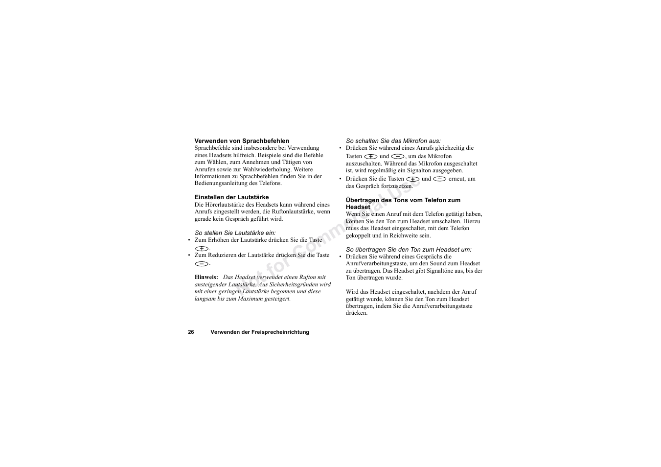 No t fo r c om me rci al u se | Sony HBH-60 User Manual | Page 26 / 95