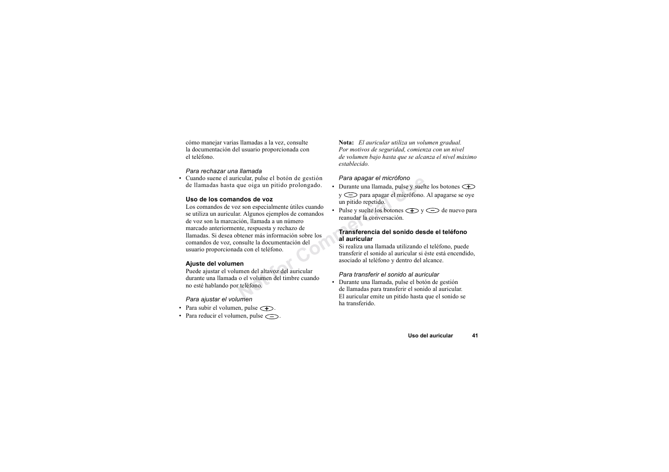 No t fo r c om me rci al u se | Sony HBH-60 User Manual | Page 41 / 95