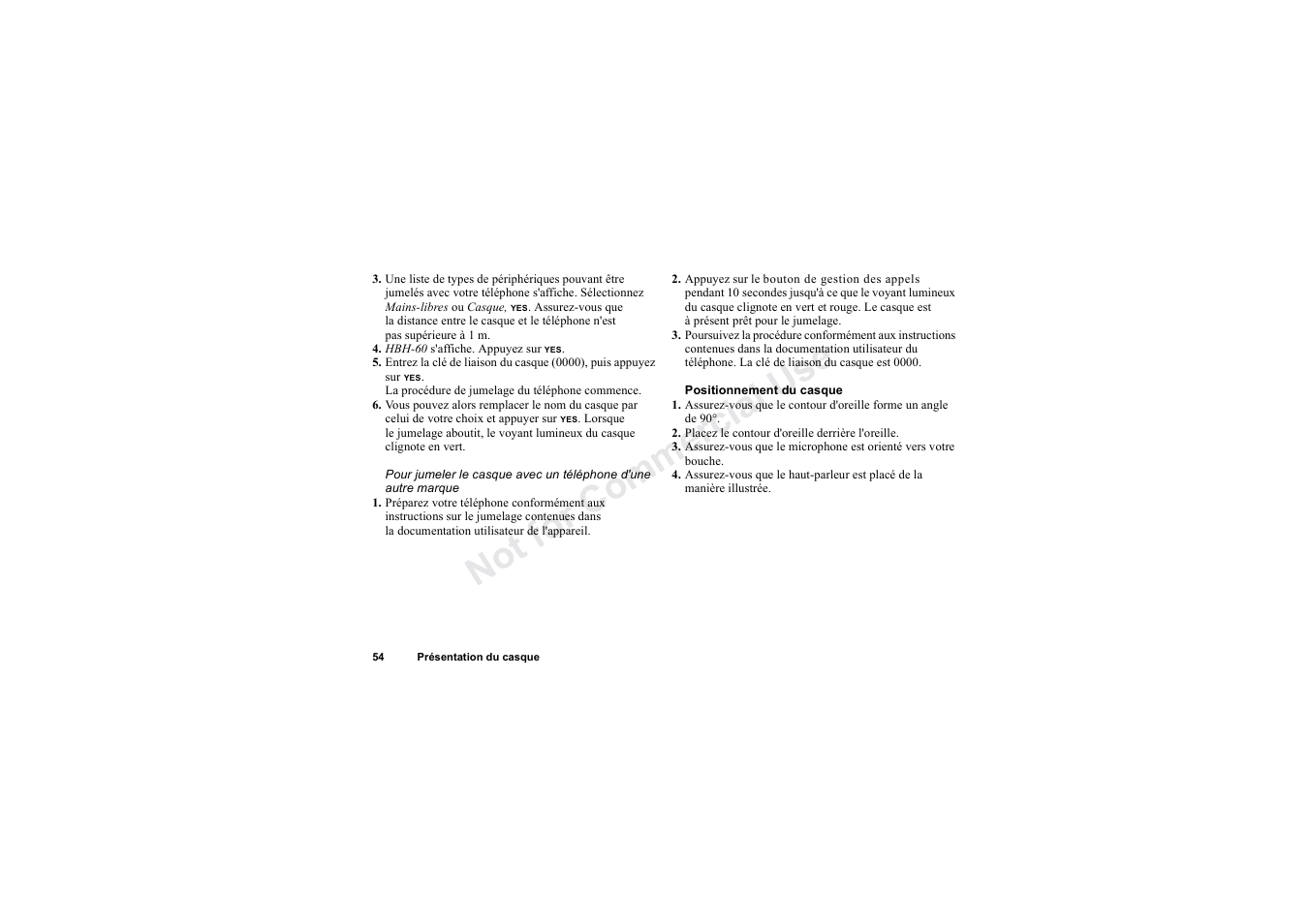 No t fo r c om me rci al u se | Sony HBH-60 User Manual | Page 54 / 95