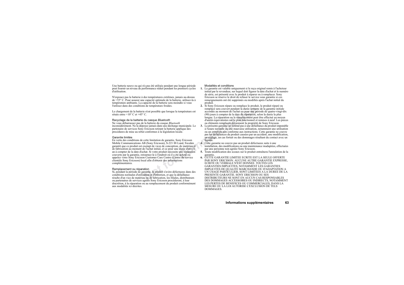 No t fo r c om me rci al u se | Sony HBH-60 User Manual | Page 63 / 95