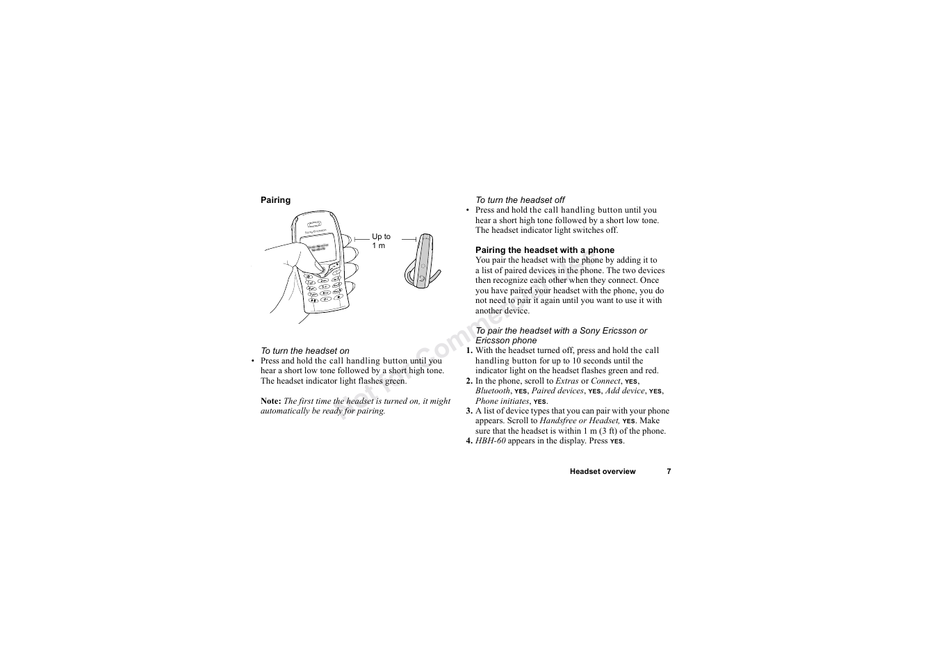 No t fo r c om me rci al u se | Sony HBH-60 User Manual | Page 7 / 95